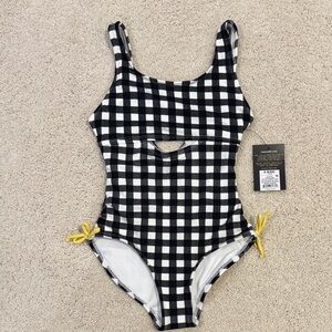 Girls Black and White Checkered Swimsuit